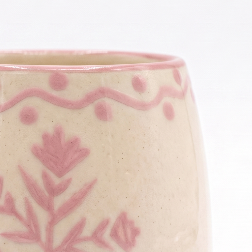 Pink Drinking Cup | Hand-Painted Ceramic | 3 Inch | Set Of 2