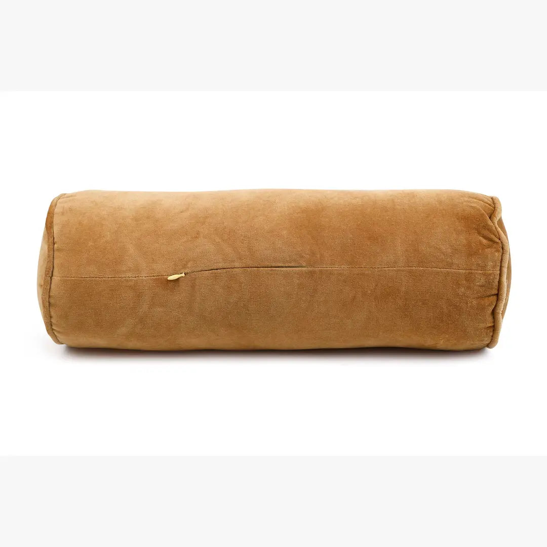 Velvet Handmade bolster Pillow, Clay - 18x7 Inches