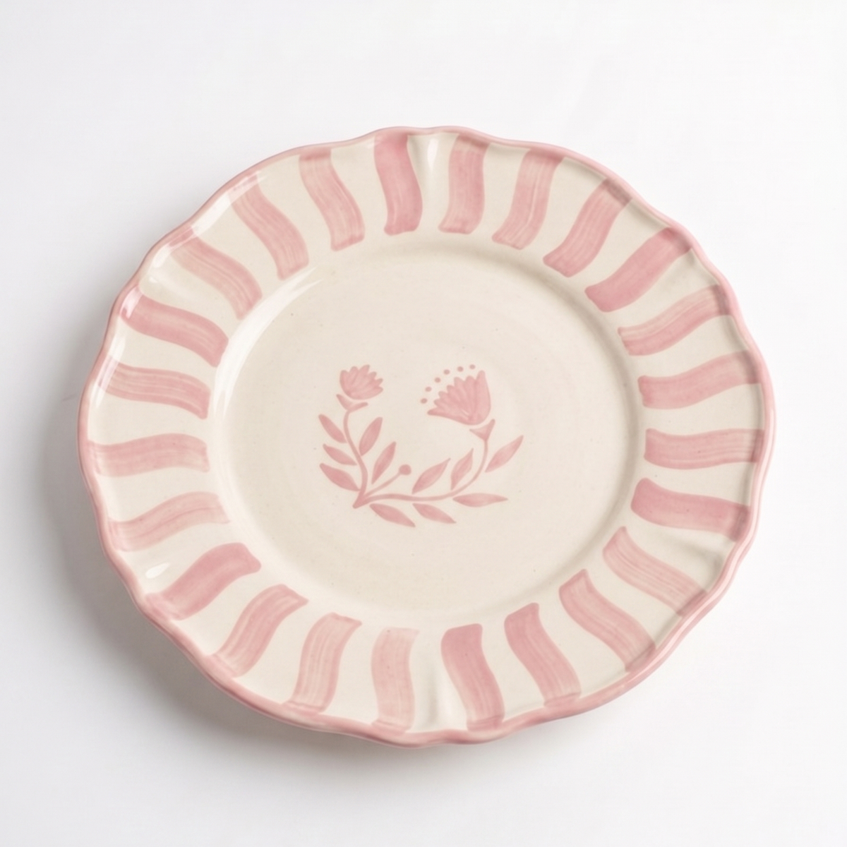 Pink Striped Floral Motif Plate | Hand-Painted | 10.5 Inch - Casa Amarosa