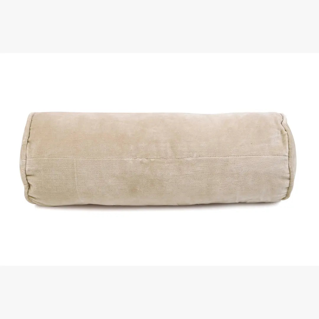 Velvet Handmade bolster Pillow, Biscotti - 18x7 Inches