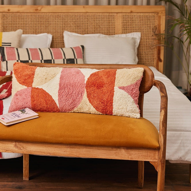 Rangoli Tufted Lumbar Pillow, Wine & Pink - 12x30 Inch