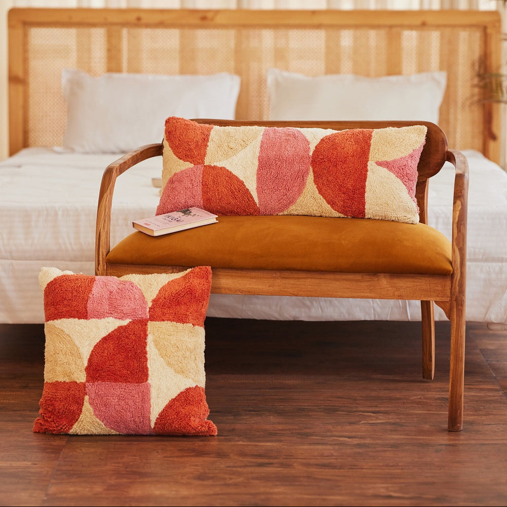 Rangoli Tufted Lumbar Pillow, Wine & Pink - 12x30 Inch