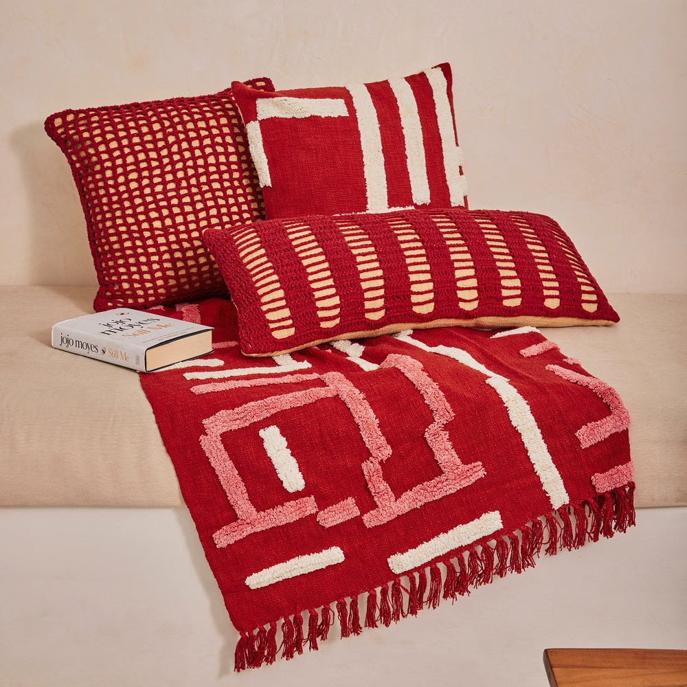 Rani Handmade Boho Throw Blanket, Wine -50x60 Inch