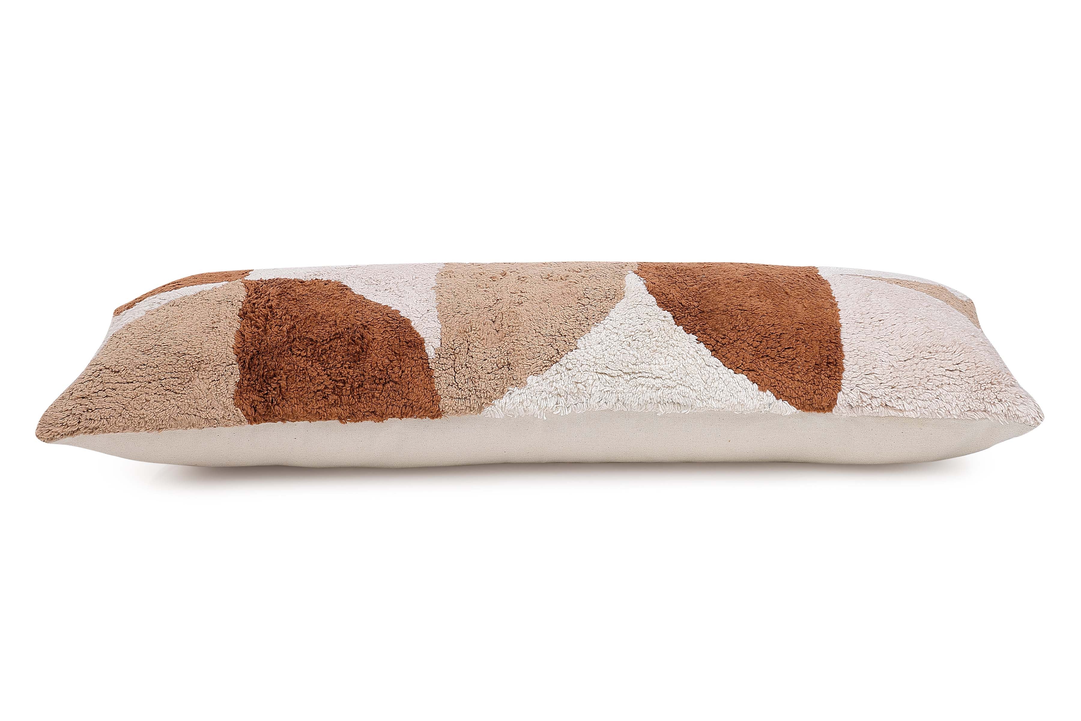 Rangoli Tufted Lumbar Pillow, Brown & Neutral- 12x30 Inch