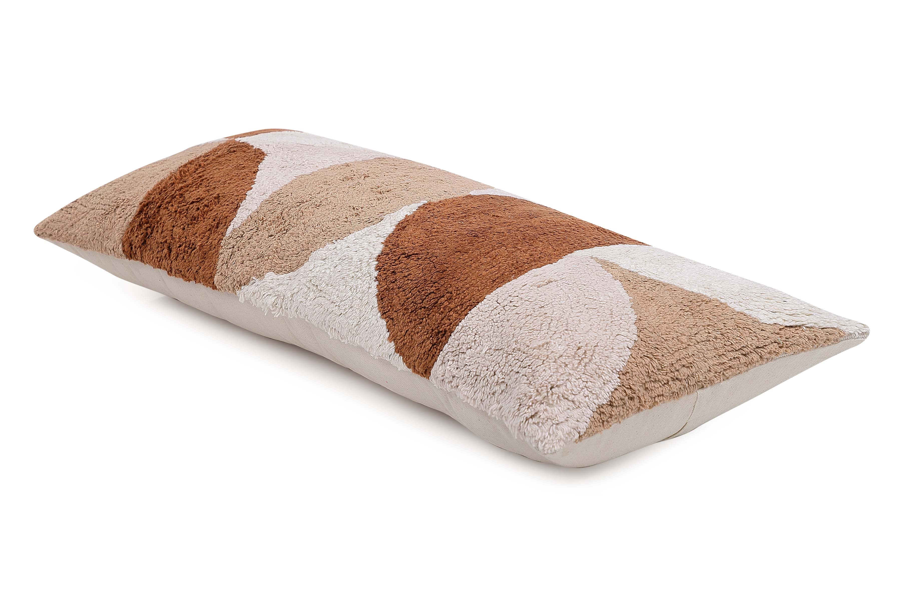 Rangoli Tufted Lumbar Pillow, Brown & Neutral- 12x30 Inch