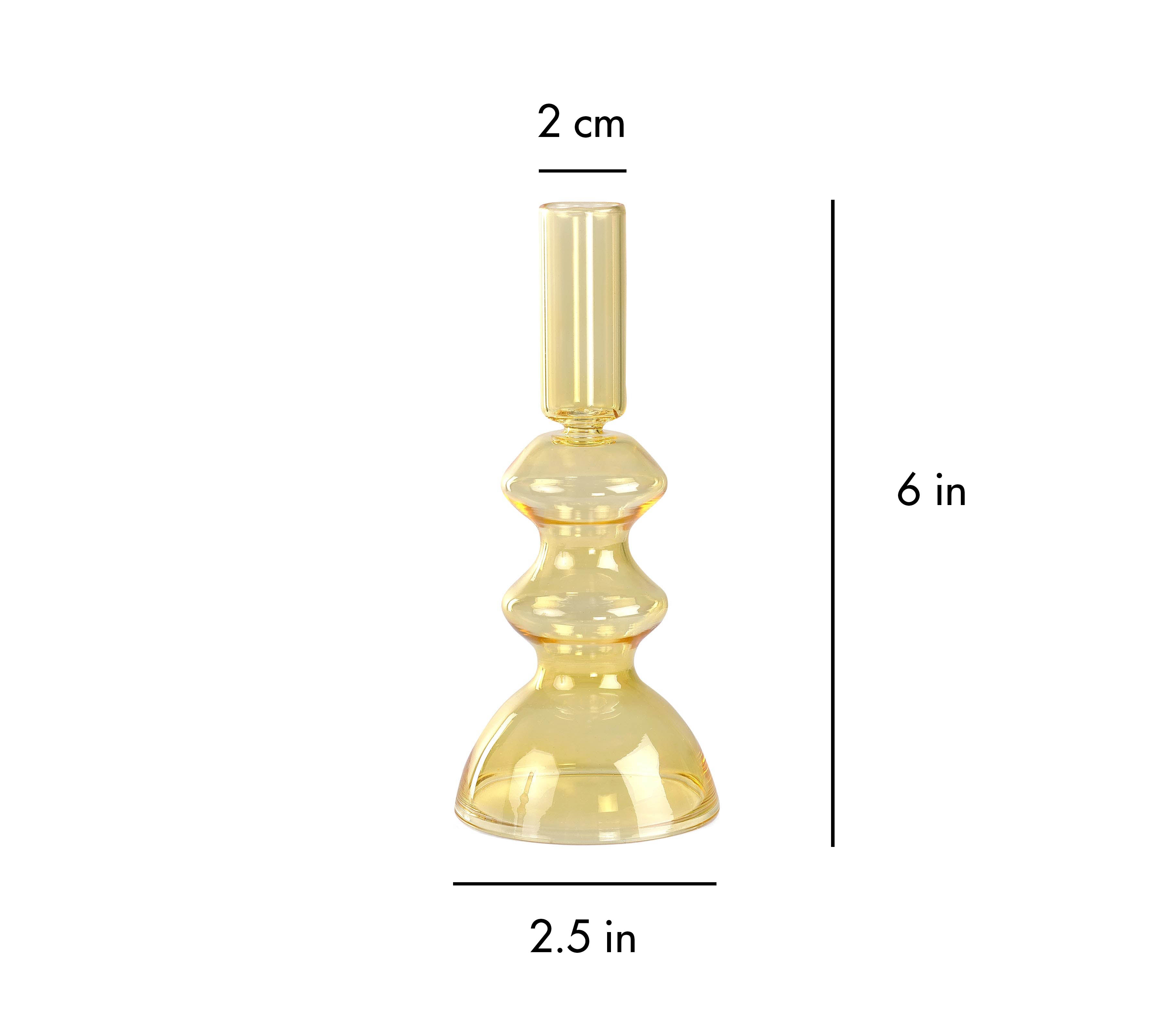 Retro Glass Candle Stick Holder- 6 x 2.5 Inches_ Yellow (Set of 4)