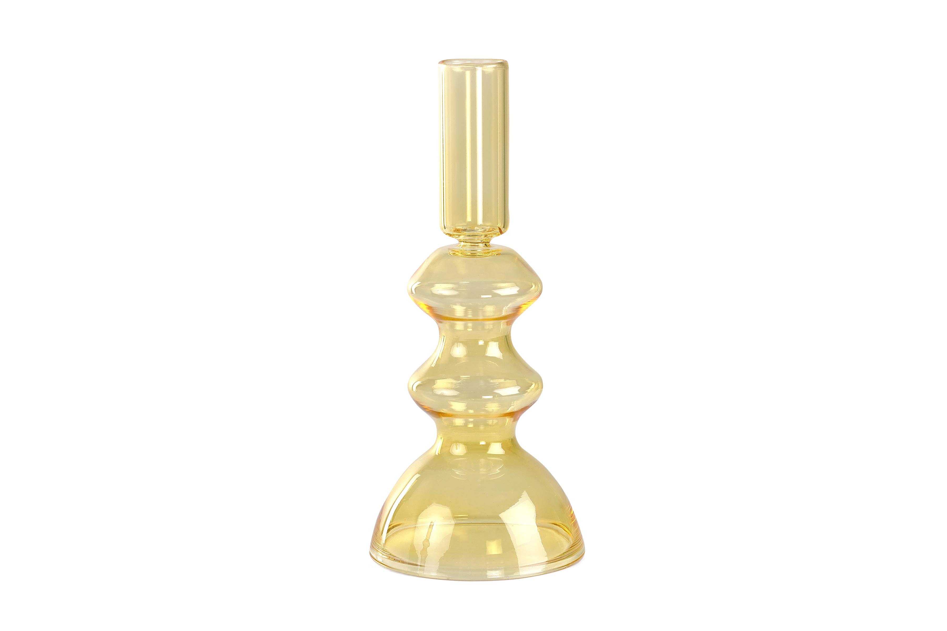 Retro Glass Candle Stick Holder- 6 x 2.5 Inches_ Yellow (Set of 4)