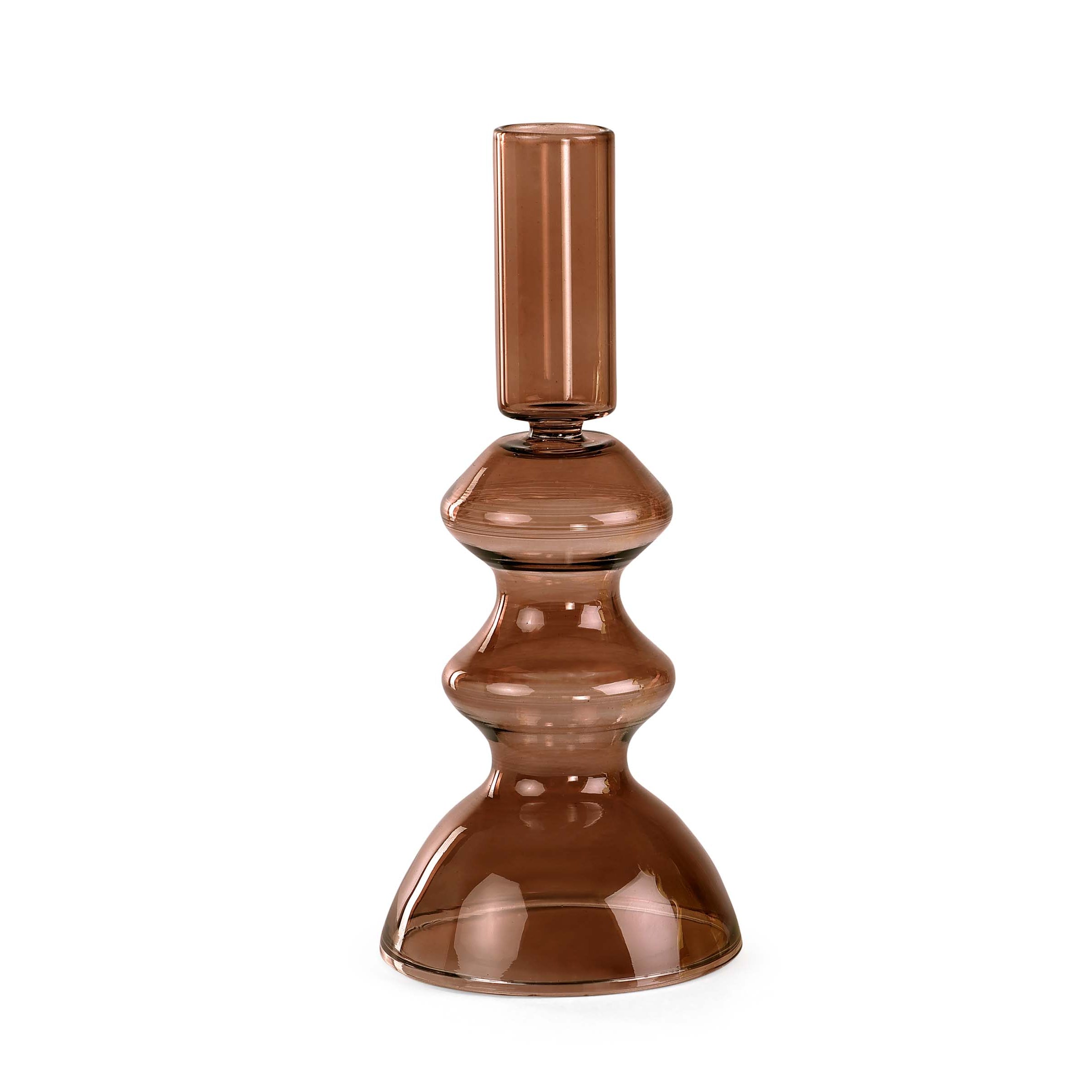 Retro Glass Candle Stick Holder- 6 x 2.5 Inches_ Brown (Set of 2)