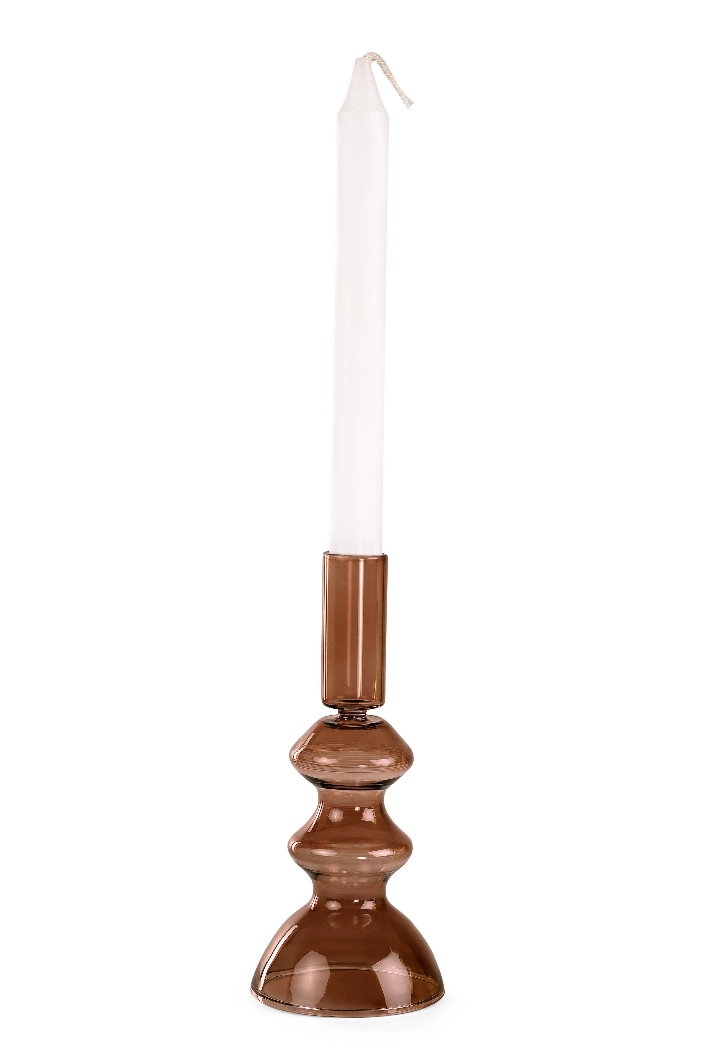 Retro Glass Candle Stick Holder- 6 x 2.5 Inches_ Brown (Set of 2)