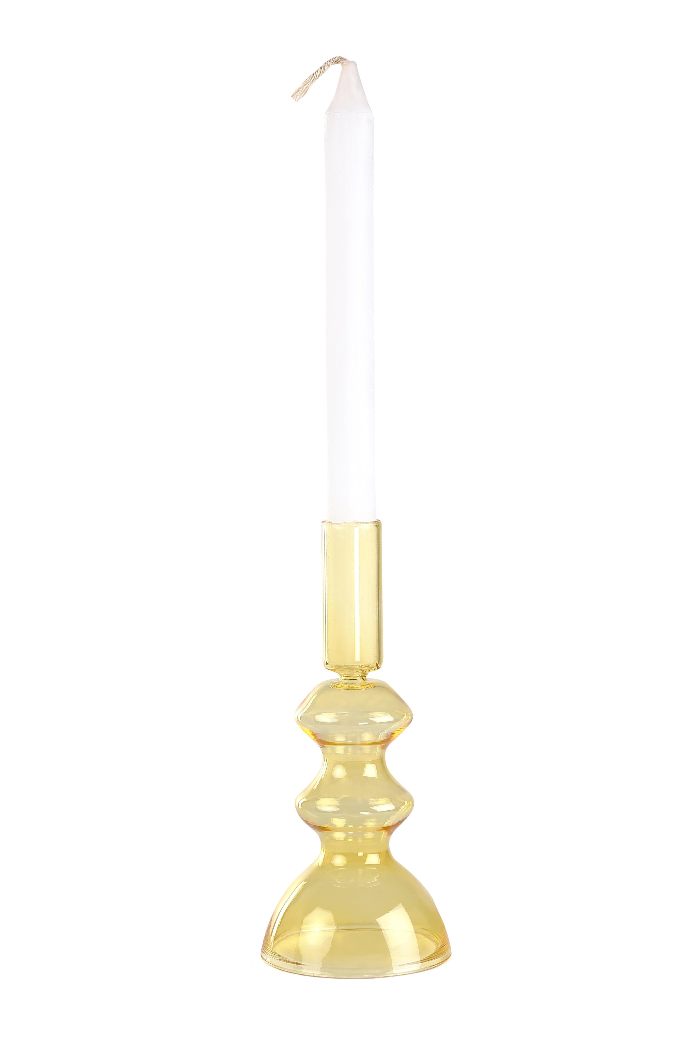 Retro Glass Candle Stick Holder- 6 x 2.5 Inches_ Yellow (Set of 4)
