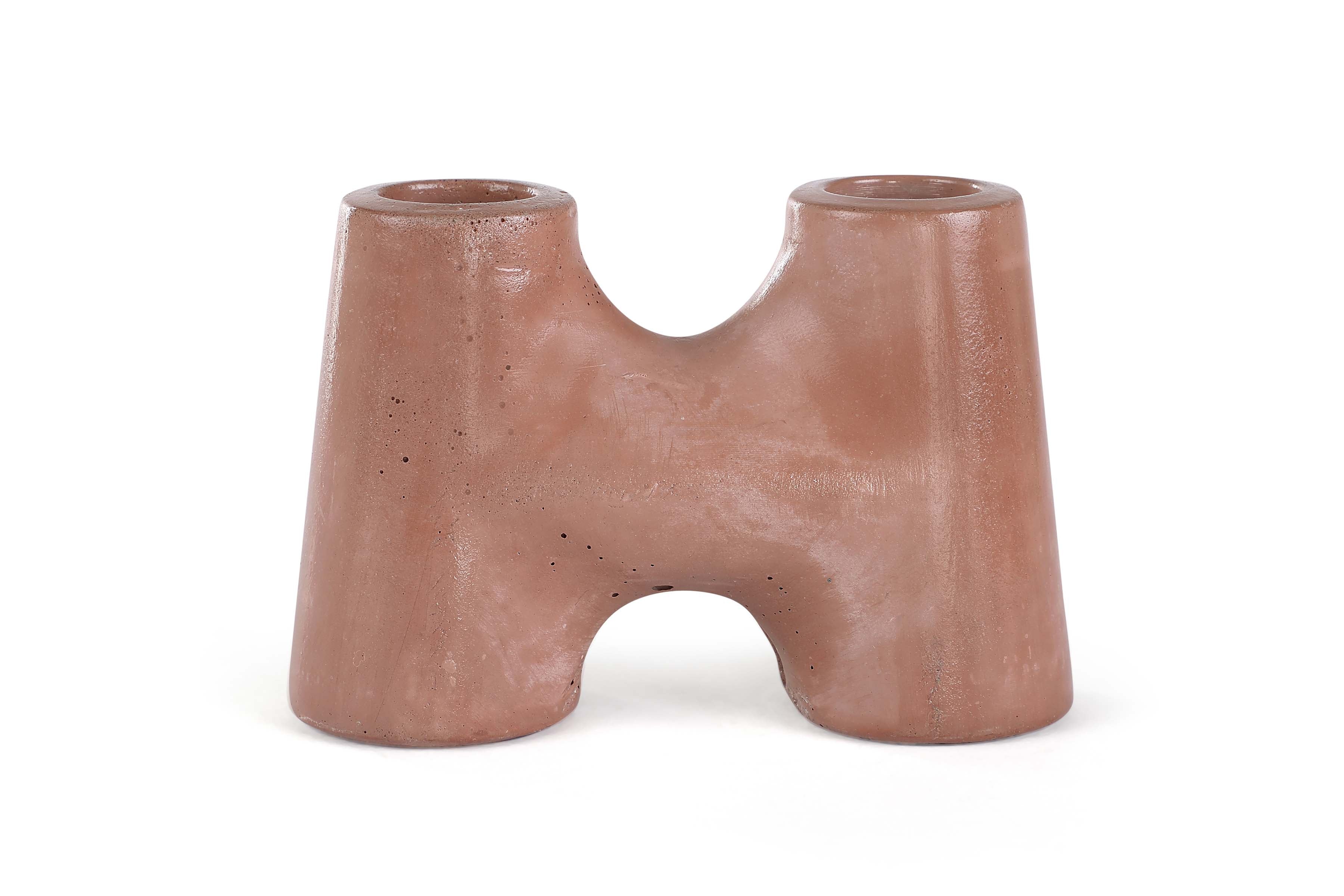 "H" Style  Nordic Concrete Candle Holder - Brown (Set of 2)