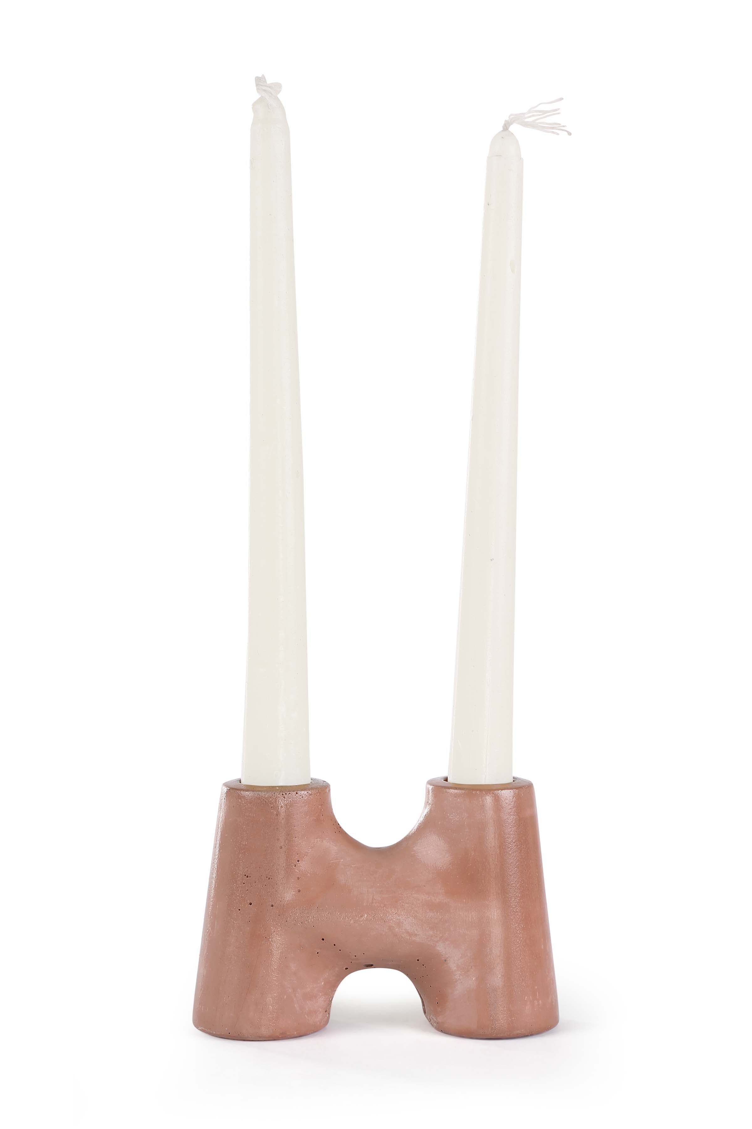 "H" Style Nordic Concrete Candle Holder - Brown (Set of 2)