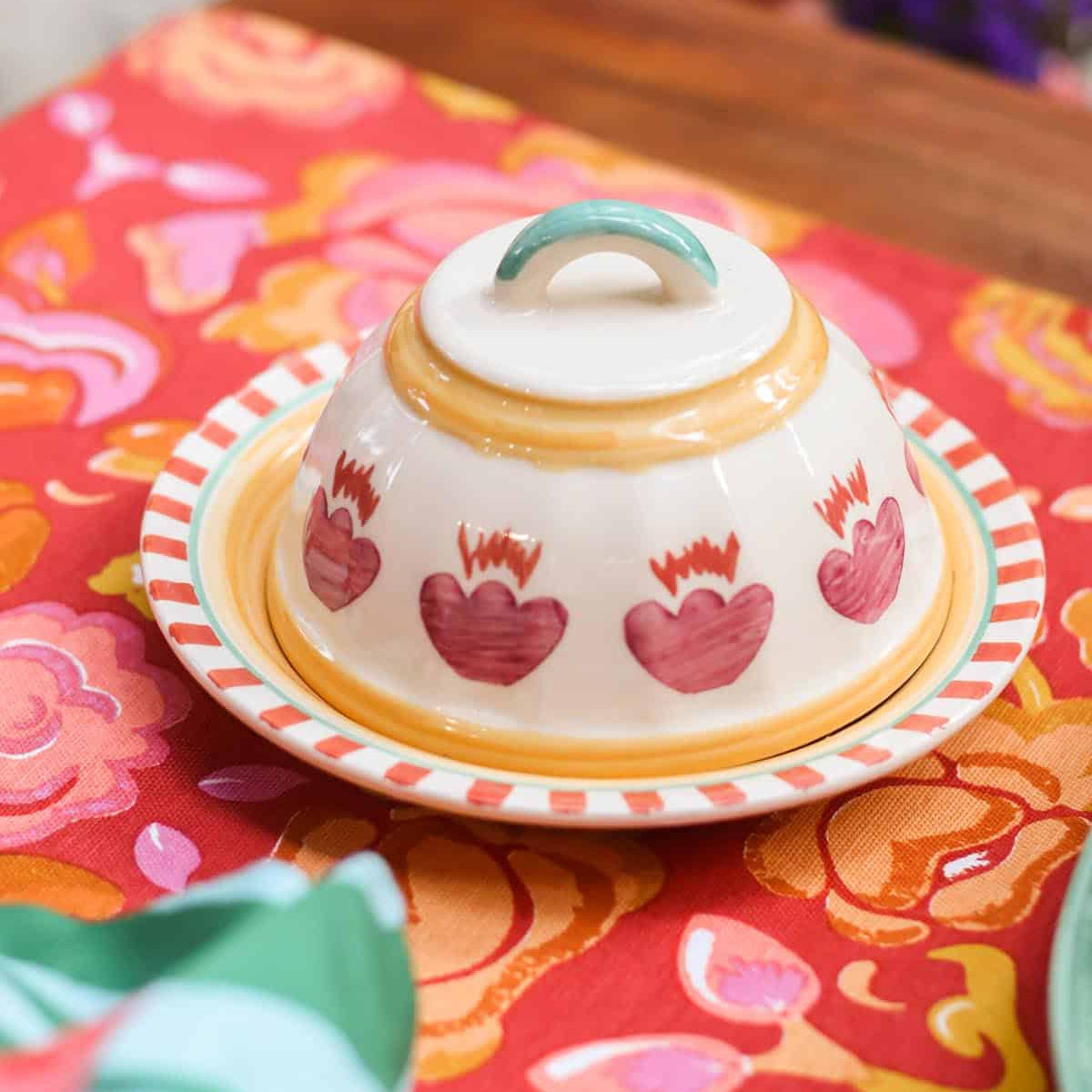 Rose Ceramic Butter Dish - 4.3x4.3x3 Inches