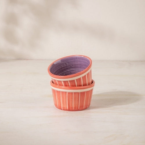 Color Pop Coral And Lavender Ceramic Ramekin (Set Of 2) 3.5x3.5x2 Inches