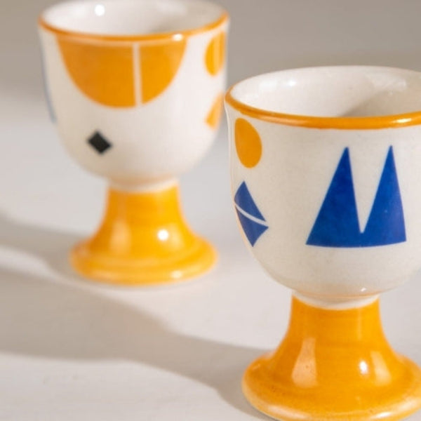 Artisan Ceramic Egg Cup (Set of 2) - Multi , 2x2x3 Inches