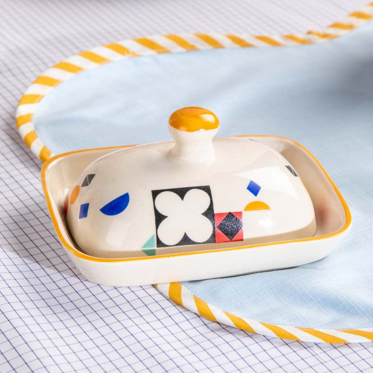 Geometric Ceramic Butter Dish - 6x4.5x2 Inches