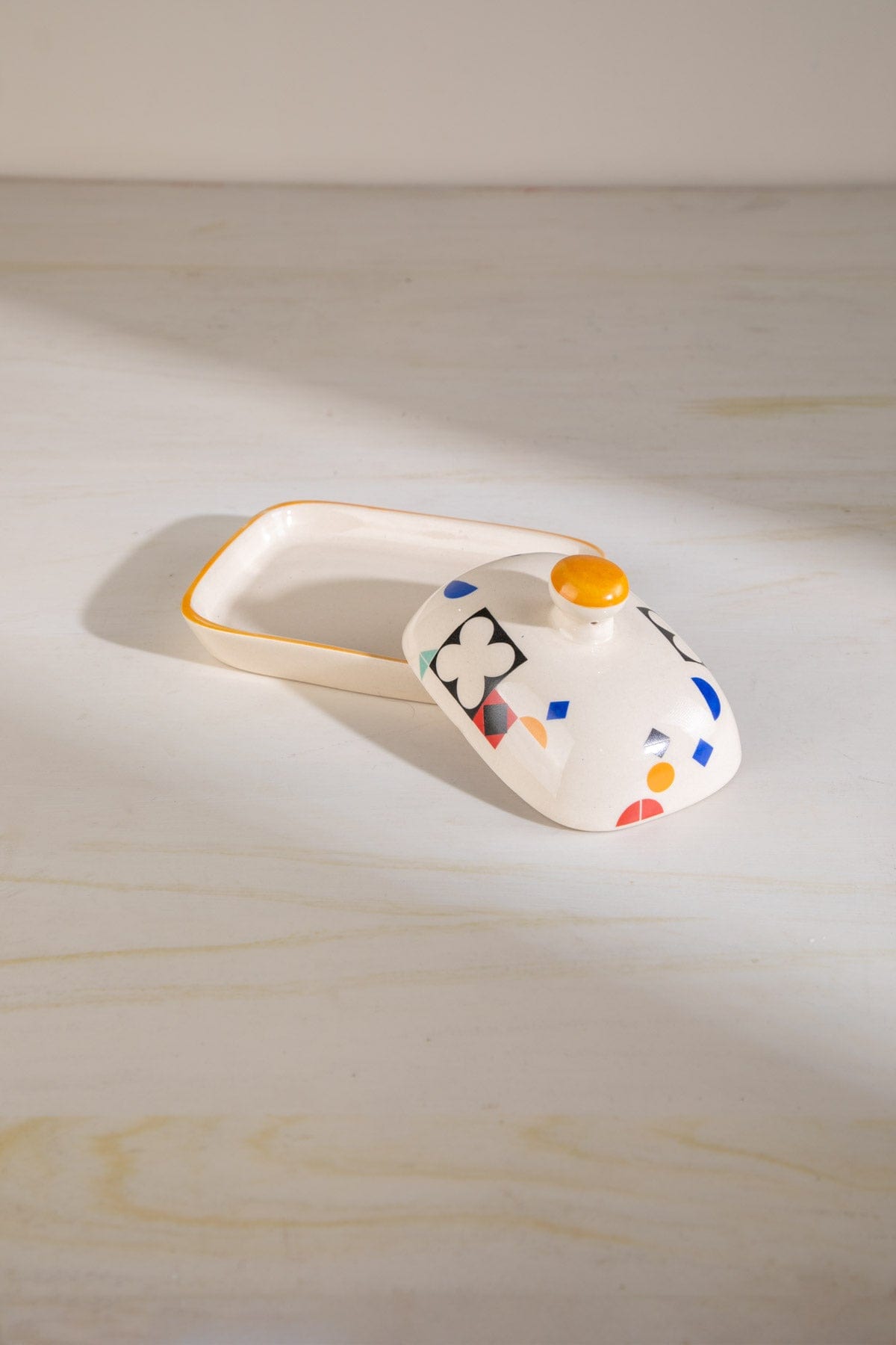 Geometric Ceramic Butter Dish - 6x4.5x2 Inches