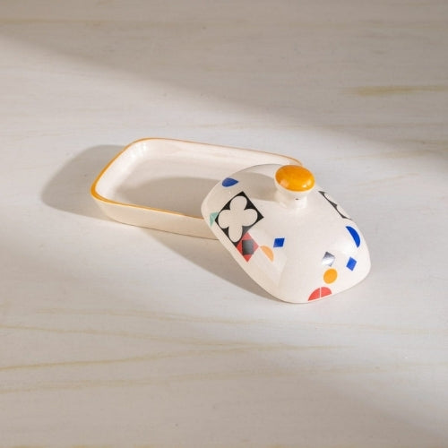 Geometric Ceramic Butter Dish - 6x4.5x2 Inches