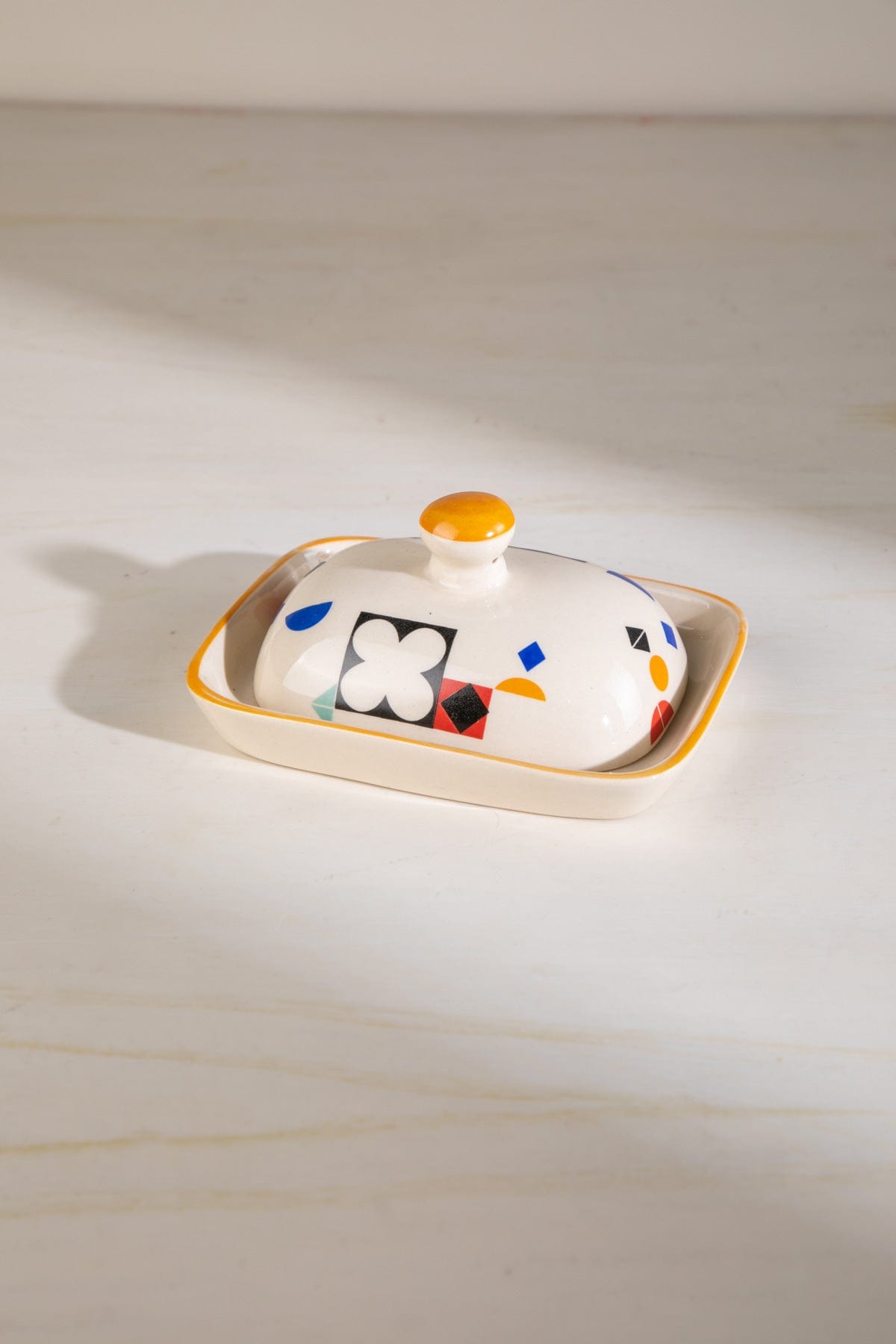 Geometric Ceramic Butter Dish - 6x4.5x2 Inches