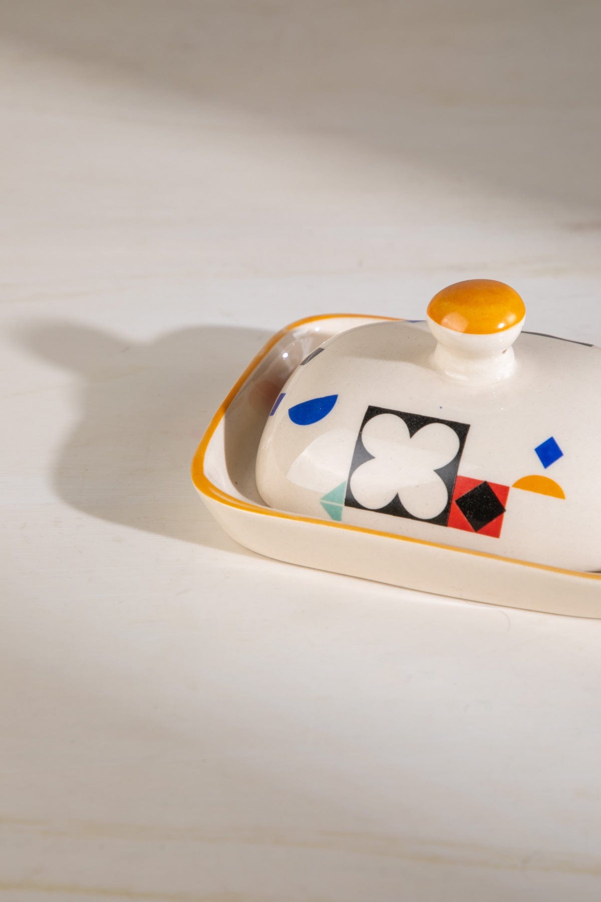Geometric Ceramic Butter Dish - 6x4.5x2 Inches