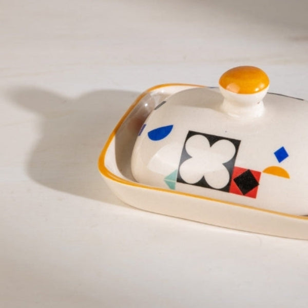 Geometric Ceramic Butter Dish - 6x4.5x2 Inches