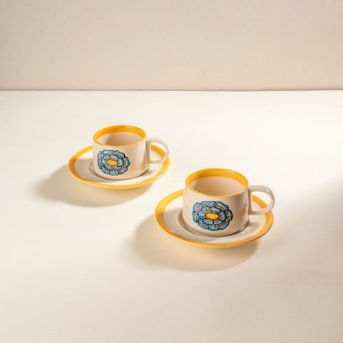 Tulukka Mustard Yellow Tea Cup And Saucer Set (Set Of 2) 2.75x2.75x2.25 Inches