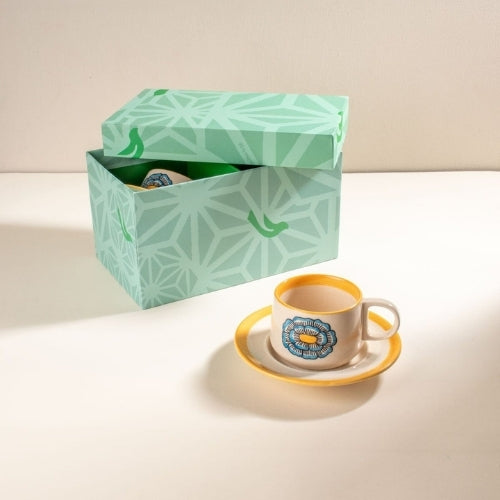 Tulukka Mustard Yellow Tea Cup And Saucer Set (Set Of 2) 2.75x2.75x2.25 Inches