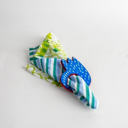 Okey Doke Blue Napkin Ring (Set Of 2) 3.5x4x0.2 Inches