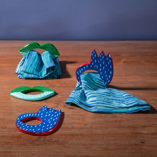 Okey Doke Blue Napkin Ring (Set Of 2) 3.5x4x0.2 Inches