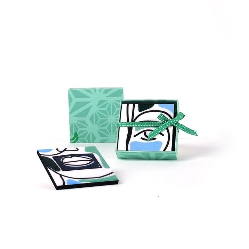 Faces Aqua Blue Coaster (Set Of 4) 4x4x0.2 Inches
