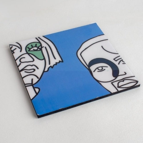Faces Aqua Blue Trivet - 8x8x0.2 Inches