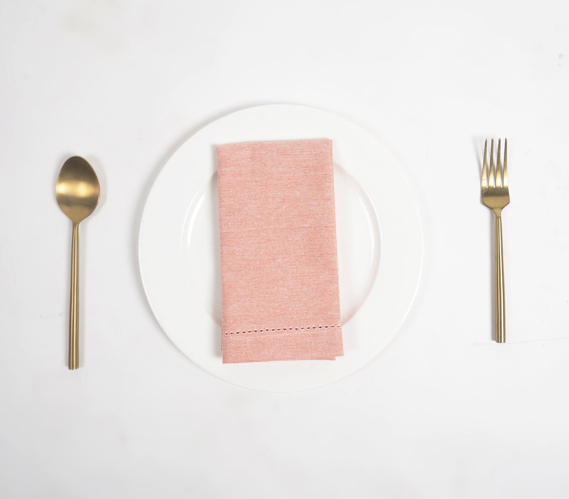 Solid Chambray Weave Table Napkins With Hem Stitch- 2 SETS