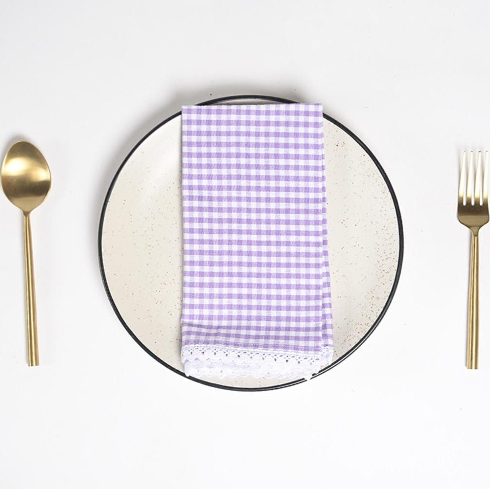 Checkered Purple Table Napkins (Set of 4), 18 Inch-2 SETS