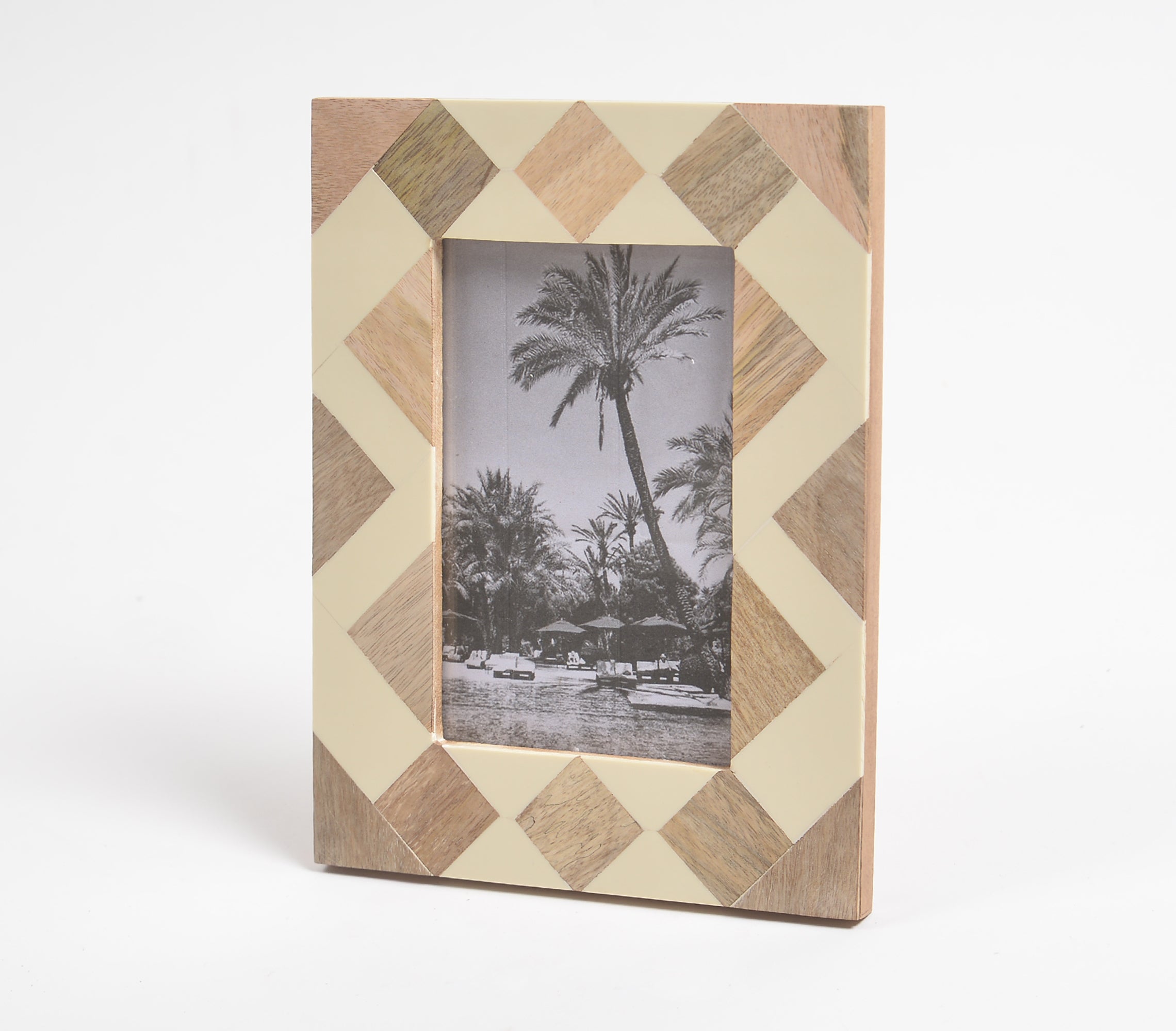 Mango Wood & Resin Geometric Photo Frame, 7x9 Inch