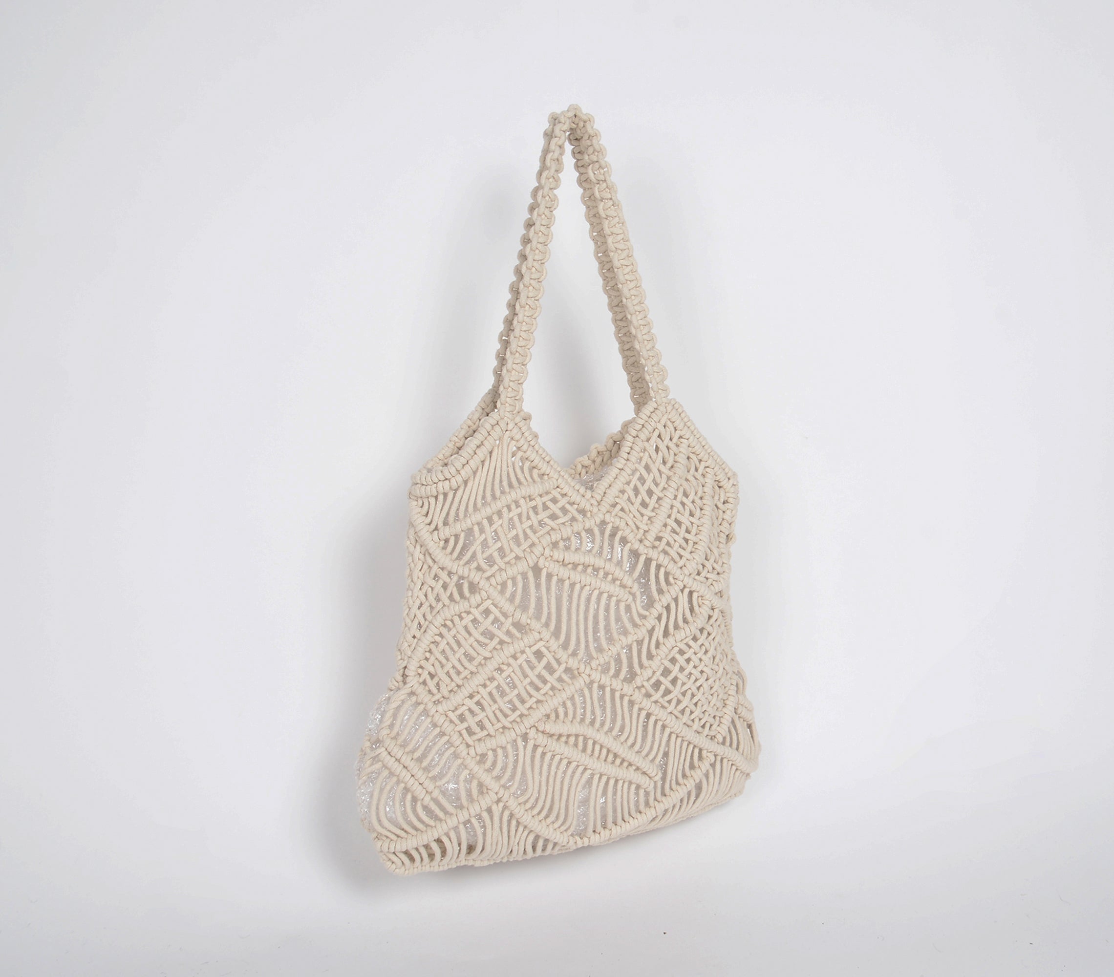 TB-W-11  Macrame cotton shopping tote bag, 14 X 13 Inch