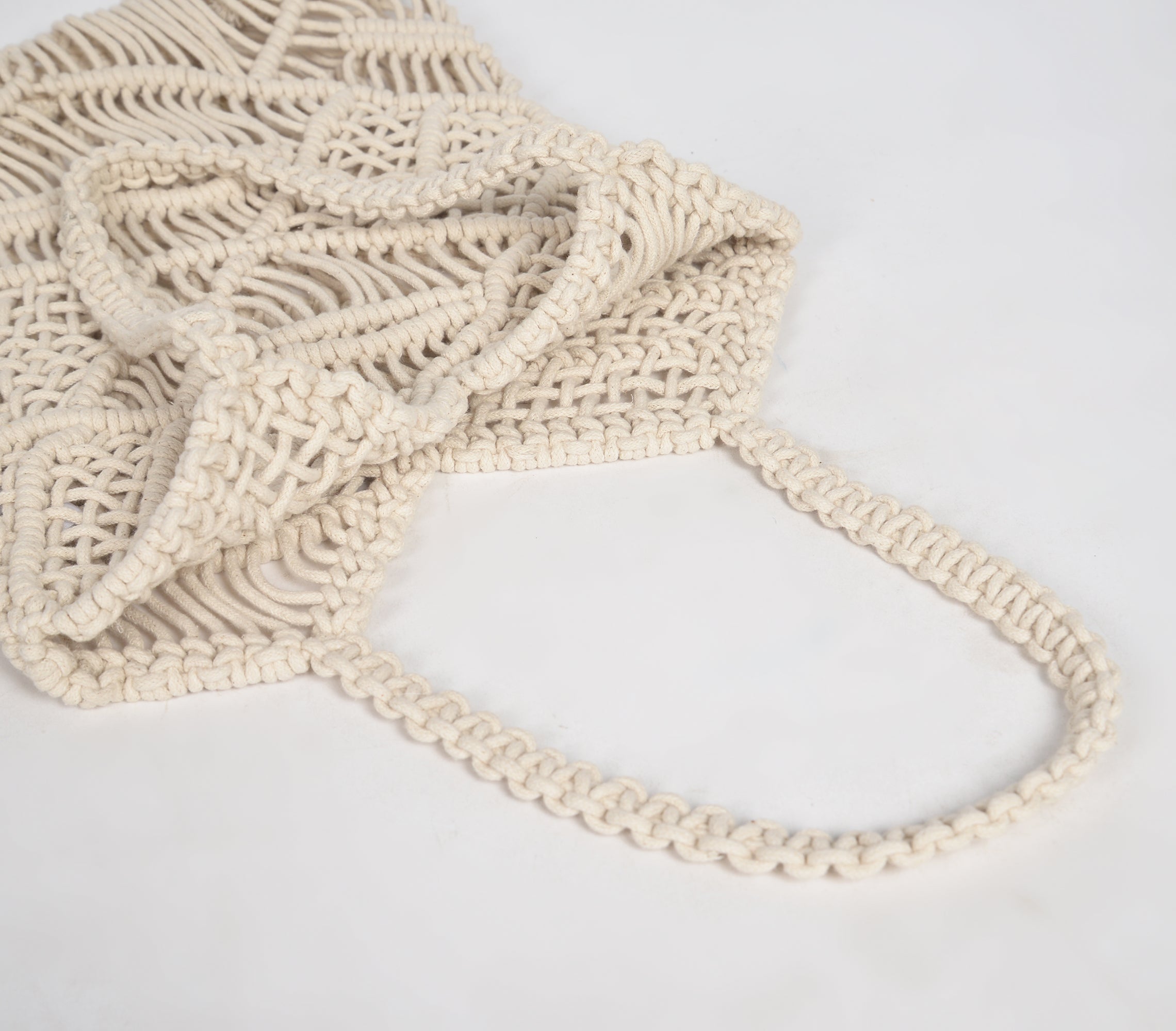 Macrame cotton shopping tote bag, 14 X 13 Inch