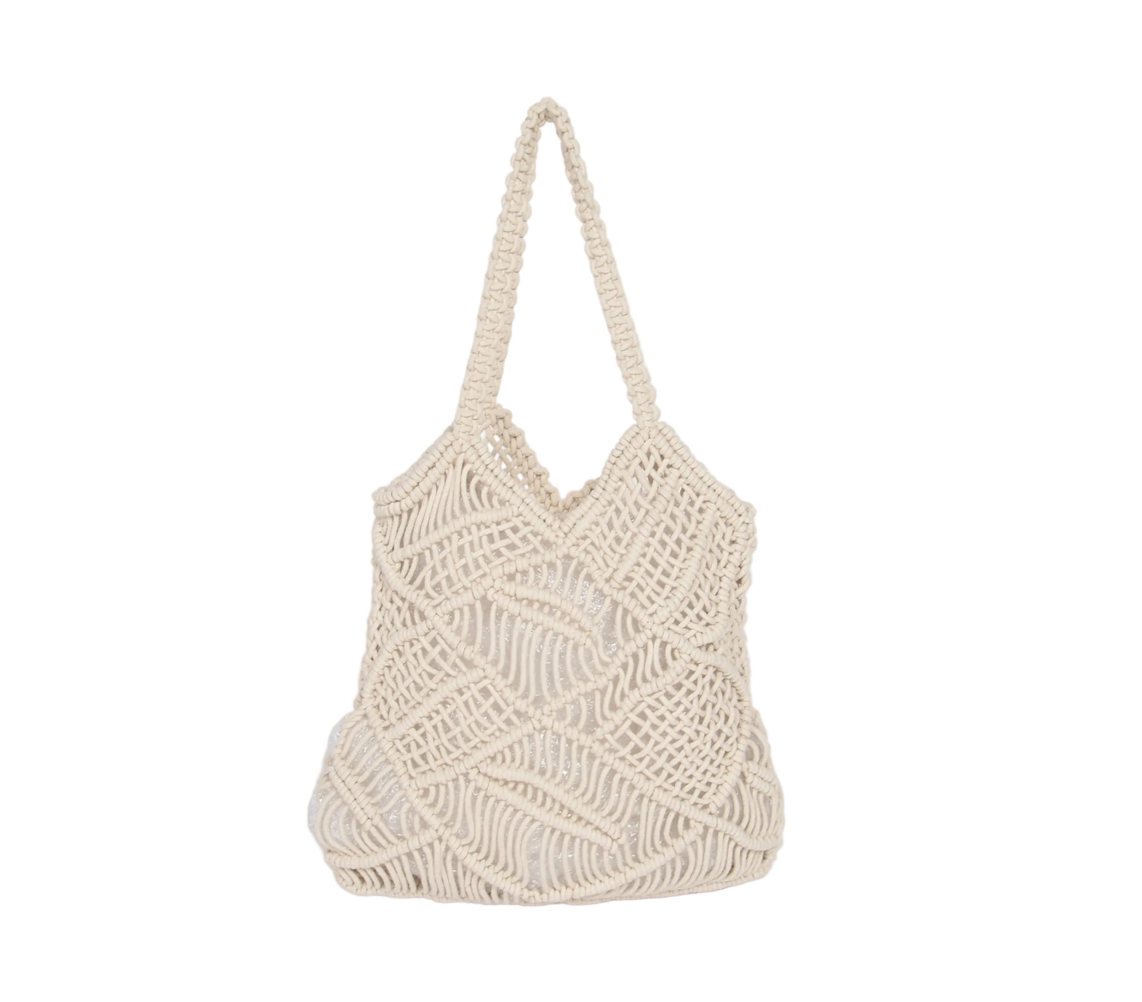 Macrame cotton shopping tote bag, 14 X 13 Inch