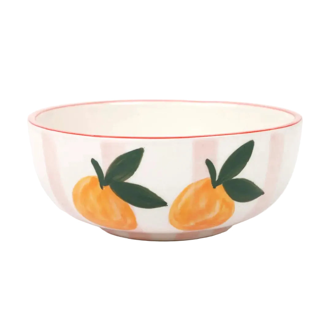 Pink Striped Ceramic Breakfast Bowl & Plate Set – (Set of 2)