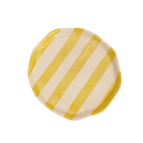 Ceramic Yellow stripe plate, 6.3x6.3 Inches (Set of 4)