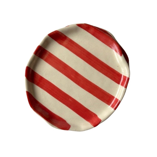 Ceramic Red stripe plate, 6.3x6.3 Inches (Set of 4)