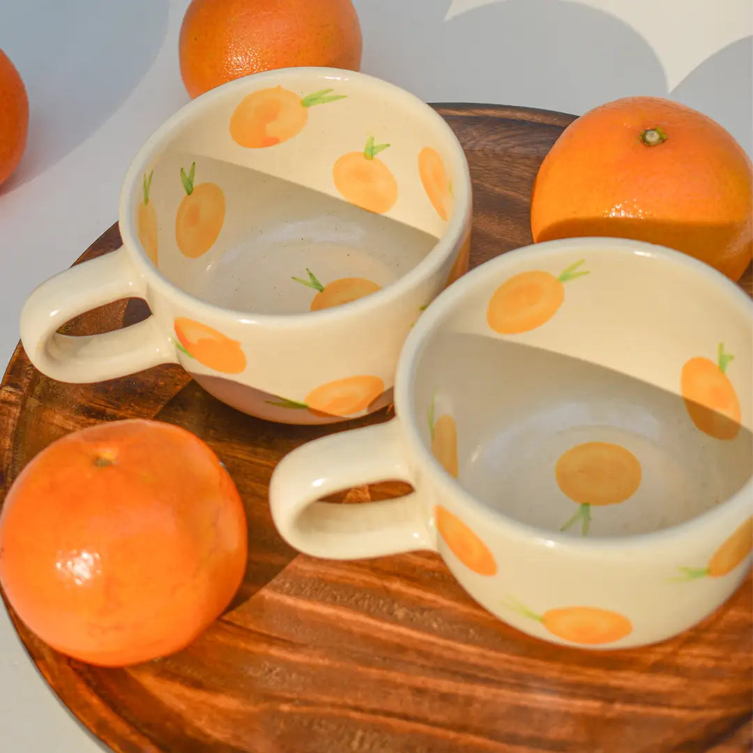 Artisan Ceramic Mug - Orange, 3 Inches - Set of 2