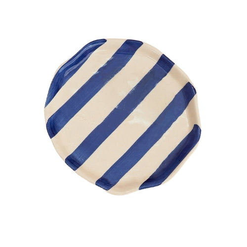 Ceramic Blue stripe plate, 6.3x6.3 Inches (Set of 4)