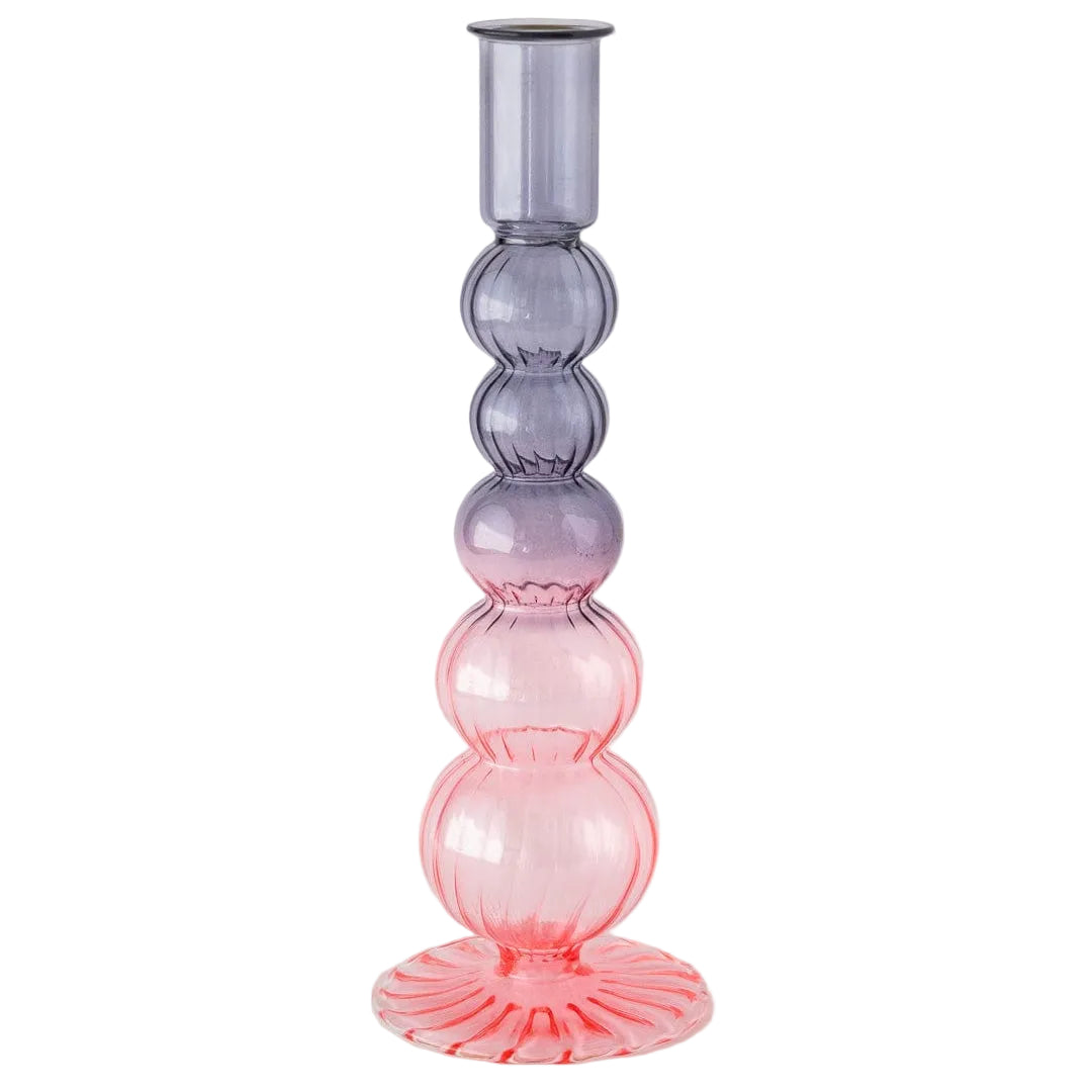 Retro wavy Candle Holders -Set of 2,Pink 3.2Dia x 9.8H Inch