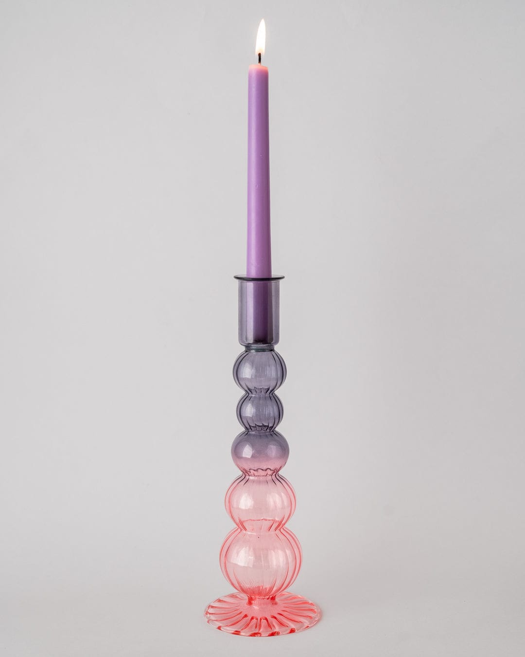 Retro wavy Candle Holders -Set of 2,Pink 3.2Dia x 9.8H Inch