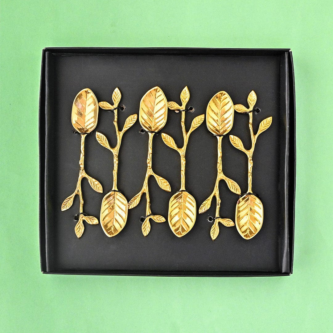 Not So Green Leaf Dessert Spoon- Set Of 6, 10.5 X 2.5 Inches