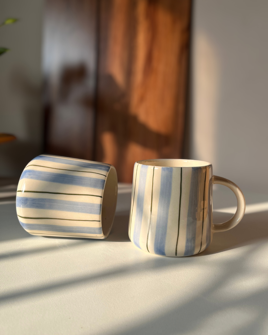 Blue & Pink Striped Mug | Hand-Painted Ceramic | 250ml