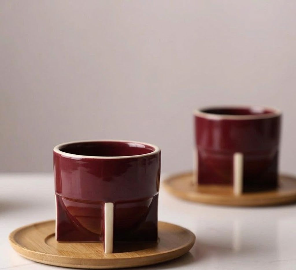Maroon Pod Cappuccino Cup | Handcrafted Ceramic | Set of 2