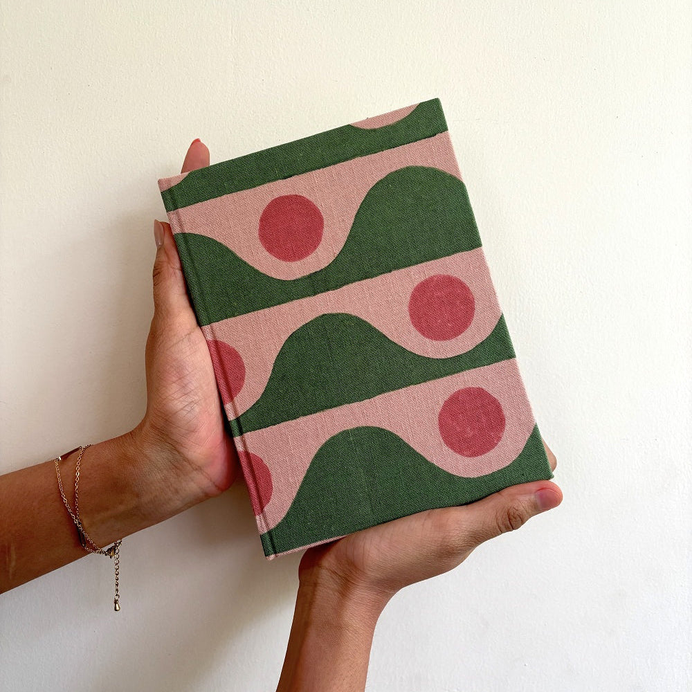 Handmade Paper Journal Notebook, Pink & Green - A5