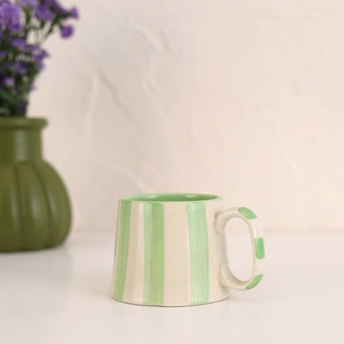 Classic Green Stripe Coffee Mug with Snack Plate (Set of 2)