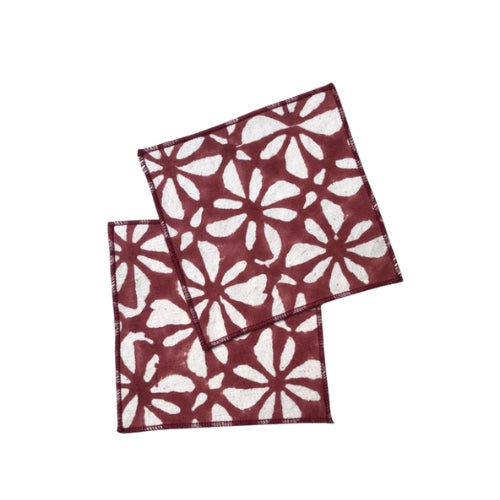 Hand Block Printed Rosy Sips Cocktail Napkin 5x5 Inches (Set of 4)